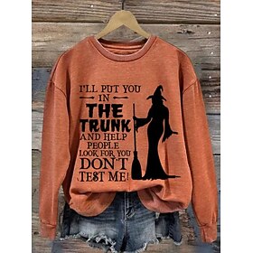 Halloween Women's Pullover Sweatshirt Print Graphic Letter Halloween Fashion Casual Long Sleeve Crew Neck Regular Tops Casual Street Dailywear Orange Fall Wint