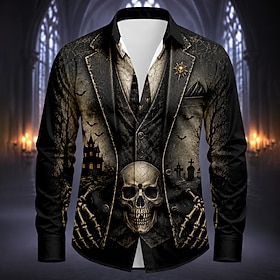 Halloween Men's Bull Rose Shirt Button Up Shirt Long Sleeve Dark Gothic Style Streetwear Holiday Spring Fall Turndown 3D Print Collared Shirts Blue Yellow Purp