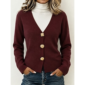 Women's Sweater Cardigan Sweater Casual V Neck Buttons Knitted Long Sleeve Crop Tops Knit White Black Fall Winter