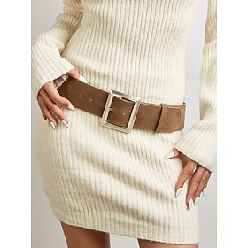Women's Faux Suede Faux Leather Multi-Color Minimalist Square Buckle Wide Waist Belt for Dresses, Sweaters and Coats, Casual Wear, Office, Travel, Parties and