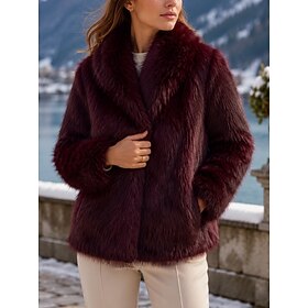 Women's Winter Coat Faux Fur Coat Warm Comfortable Open Front Elegant Fashion Casual Turndown Long Sleeve Outerwear Black Wine Brown Winter