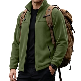 Men Jacket Casual Jacket Polar Fleece Casual Thermal Warm Minimalist Fall  Winter Fall Solid Color Casual Stand Collar Regular Black Navy Blue Orange Brown Gre