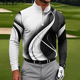 Men's Geometic Line Tennis Shirt Quarter Zip Polo Golf Polos Shirts Long Sleeve Standing Collar Casual Daily Modern Athletic Daily Vacation Running Zip Up Zipp