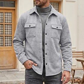 Men's Casual Jacket Work Jacket Daily Outdoor Breathable Pocket Buttons Fall Winter Solid Color Streetwear Daily Turndown Regular Navy Blue Royal Blue Light Gr