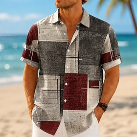 Men's Geometric Line Abstract Art Shirt Summer Shirt Button Up Shirt Short Sleeve Fashion Casual Outdoor Beach Vacation Wear Summer Spring Turndown 3D Print Bu