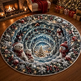 Christmas 3D Vortex Optical Illusion Round Rug, Non Slip Decorative Floor Mat, Festive Visual Trap Design, Xmas Home Decoration Gift for Family and Holiday Par