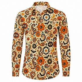 Retro Vintage Hippie 1970s Shirt Plus Size Long Sleeves Hippie Button Down Floral Paisley Point Fancy Dress Men's Halloween Masquerade Casual Party Halloween A