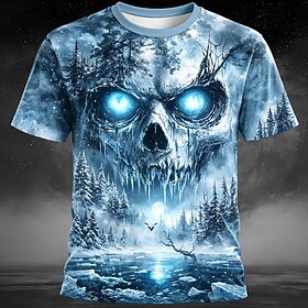 Halloween Men's Skull T Shirt Short Sleeve T shirt 3D Print Crew Neck Shirt Exaggerated Designer Horror Club Party Street Blue Light Pink Black Summer Spring A