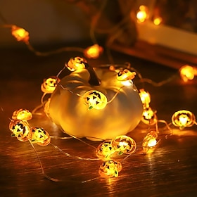 Halloween LED Copper Wire String Lights, Pumpkin Ghost Spider Buckle Shape Fairy Lights, Battery Powered Decor Lamp for Indoor Holiday Party Atmosphere Decorat