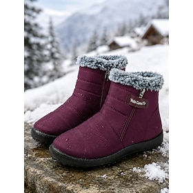 Women's Burgundy Waterproof Winter Snow Boots with Warm Faux Fur Lining  Side Zipper, Lightweight Non-Slip Sole Comfort Boots for Snow Walking, Outdoor Travel