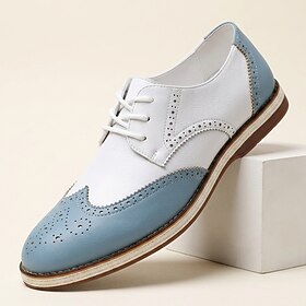 Men's White and Blue Oxford Shoes, Two-Tone Wingtip Brogue Lace-Up Dress Shoes for Stylish Gentlemen, Weddings, Parties, Business and Smart Casual Events