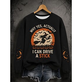 Halloween Women's Pullover Sweatshirt Print Graphic Letter Witch Fashion Casual Long Sleeve Crew Neck Regular Tops Casual Street Dailywear Black Beige Fall Win