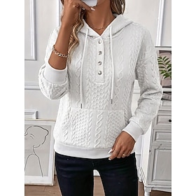 Women's Textured Sweatshirts Drawstring Front Pocket Casual Long Sleeve Hooded Regular Tops White claret Pink Navy Blue Fall Winter