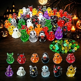 30Pcs Glow in the Dark Mini Halloween Ducks, Devil Ghost Skeleton Resin Figurines, Cute Spooky Duck Decorations, Miniature Garden Decor, Halloween Party Favors