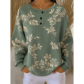 Women's Textured Pullover Sweatshirt Buttons Floral Graphic Fashion Casual Print Long Sleeve Crew Neck Regular Tops Casual Street Red Purple Green Summer Sprin
