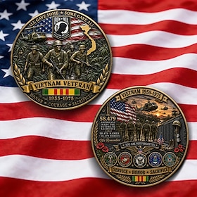 Vietnam Veteran Commemorative Coin, Vietnam War Memorial Challenge Coin, Double Sided Military Collectible Medal, Honor Courage Sacrifice Tribute Gift for Vete