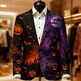 Halloween Men's Pumpkin Blazer Jacket Coat Comfortable Breathable Artistic Casual Daily Halloween Party Evening Wear 3D Print Buttons Multi Pocket Fall Winter