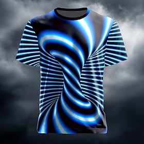 Men's Optical Illusion T Shirt Short Sleeve T shirt 3D Print Crew Neck Shirt Fashion Exaggerated Metallic Street Sports Outdoor Blue Red Green Summer Spring Cl