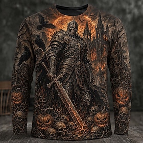 Men's Zombies Bat Monster T Shirt Long Sleeve T shirt 3D Print Crew Neck Shirt Fashion Exaggerated Casual Daily Street Black Red Red 2 Summer Spring Fall Cloth