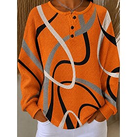 Women's Textured Pullover Sweatshirt Buttons Graphic Geometric Color Block Fashion Casual Print Long Sleeve Crew Neck Round Neck Regular Tops Casual Street Ora