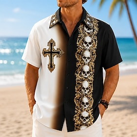 Men's Skull Cross Summer Hawaiian Shirt Tropical Shirts Aloha Shirt Short Sleeve Gothic Style Streetwear Beach Vacation Wear Summer Spring Turndown 3D Print Bu