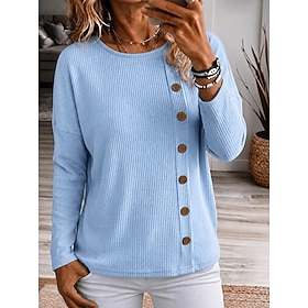 Women's T Shirt Solid Color Plain Stylish Casual Long Sleeve Crew Neck Long Tops Casual Daily Blue White Black Pink Burgundy Summer Spring Fall