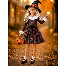 Halloween FILLE 3D Graphique Géométrique Robe manche longue Printemps Automne Quotidien Vacances Fête Beau Doux Enfants 3-10 ans Robe trapèze Mi-long