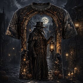 Halloween Men's Crow T Shirt Short Sleeve T shirt 3D Print Crew Neck Shirt Exaggerated Designer Horror Club Party Street Black 1 Black 2 Summer Spring Fall Clo