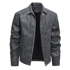 Men's Faux Leather Jacket Jacket Casual Jacket Motorcycle Jacket Casual Outdoor Windproof Zip Up Fall Winter Solid Color Punk Active Turndown Regular Brown Dar