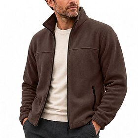 Men Jacket Casual Jacket Polar Fleece Casual Thermal Warm Minimalist Plain Fall  Winter Fall Solid Color Casual Stand Collar Regular Navy Blue Brown Green Jack
