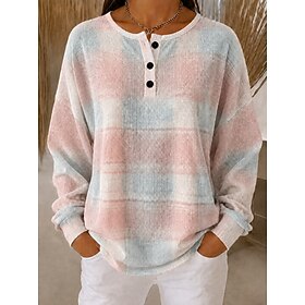 Women's Textured Pullover Sweatshirt Geometric Plaid Basic Casual Print Long Sleeve Crew Neck Round Neck Long Tops Casual Street Dailywear Grass Green Dark Blu