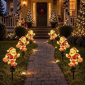 2 Pcs Christmas Solar Santa Claus Garden Stake Light, IP44 Waterproof Flashing Warm White LED Walking Illusion Pathway Lights, Outdoor Christmas Decorations fo