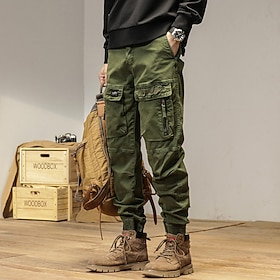 Men's Cargo Pants Elastic Waist Multi Pocket Plain Breathable Casual Daily Classic Style Retro Vintage Khaki Black Micro-elastic