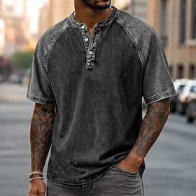 DenimTone™️Men's Henley Shirt Short Sleeve Color Block Patchwork Solid Retro Vintage Casual Henley Patchwork Vintage Style Color Block Henley Casual Summer Spr