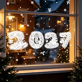 4 Sheets Christmas Window Clings, Holiday Wall Stickers for Glass Windows, Xmas Decorations Static Cling Decals, Winter Window Decor for Home Party