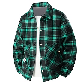 Hombre Chaqueta de camisa Chaqueta casual Chaquetón Diario Exterior Bolsillo Botones Otoño Invierno Plaid Vintage Ropa de calle Cuello Vuelto Regular Negro Roj
