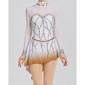 Figure Skating Dress Women's Ice Skating Dress Gymnastics Leotard White Patchwo…