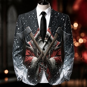 Navidad Hombre Papá Noel Chaqueta americana Abrigo Moda Cómodo Artístico Casual Fiesta Ropa de fiesta de noche Festival Impresión 3D Botones Multi bolsillo Oto