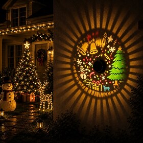 Christmas Solar Fence Lights for Outdoor Decor, Color Changing Solar Lights with Halloween Projection Pattern, Waterproof Christmas Decor for Fence Wall Deck a
