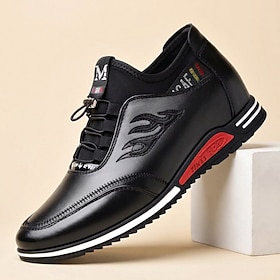 Men's Black Business Casual Shoes, Lace-Up Walking Shoes With Flame Embossing A…