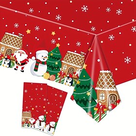 3PCS Christmas Party Tablecloths, Christmas Tree and Snowman Holiday Table Covers with Festive Winter Designs, Disposable Xmas Table Decorations for Indoor Out