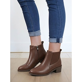 Botines Chelsea de tacón bajo para mujer: botines clásicos con paneles laterales elásticos. Cierre de cremallera lateral, ideal para uso diario, atuendos de of