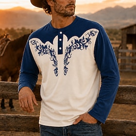 Men's Graphic Retro Henley Shirt Long Sleeve Fashion Cute Daily Casual Holiday …