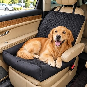 Dog Car Seat Cover for Front Passenger Seat, Quilted Pet Booster Bed with Padded Sides, Headrest Straps, Protective Cushion for Small Medium Dogs, Travel and D