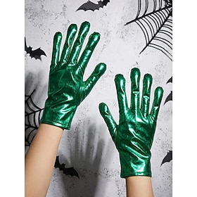 Women's Halloween Alien Gloves, Polyester Short Costume Gloves with Extra Thumb Alien Finger Design, Black Silver Green Sci-Fi Party Accessories for Women, Per