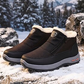 Men's Black Fur-Lined Slip-On Ankle Boots, Warm Cushioned Outdoor Winter Shoes for Mature Men, Snow Walking, Commuting and Travel