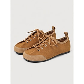 Women's Casual Oxford Shoes Lace-Up Round Toe Flat Casual Shoes With Contrast S…