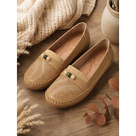 Women's Casual Moccasin Slip On Flats With Laser Cut Floral Design, Beaded Deta…