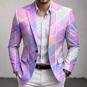 Men's Geometric Blazer Jacket Coat Comfortable Breathable Artistic Casual Daily Party 3D Print Buttons Multi Pocket Fall  Winter Spring Notch Long Sleeve Red P