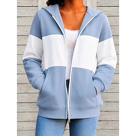 Women's Zip Up Hoodies Pullover Zipper Print Floral Geometric Tie Dye Fashion Streetwear Casual Long Sleeve Hooded Regular Tops Casual Dailywear Blue White Bla